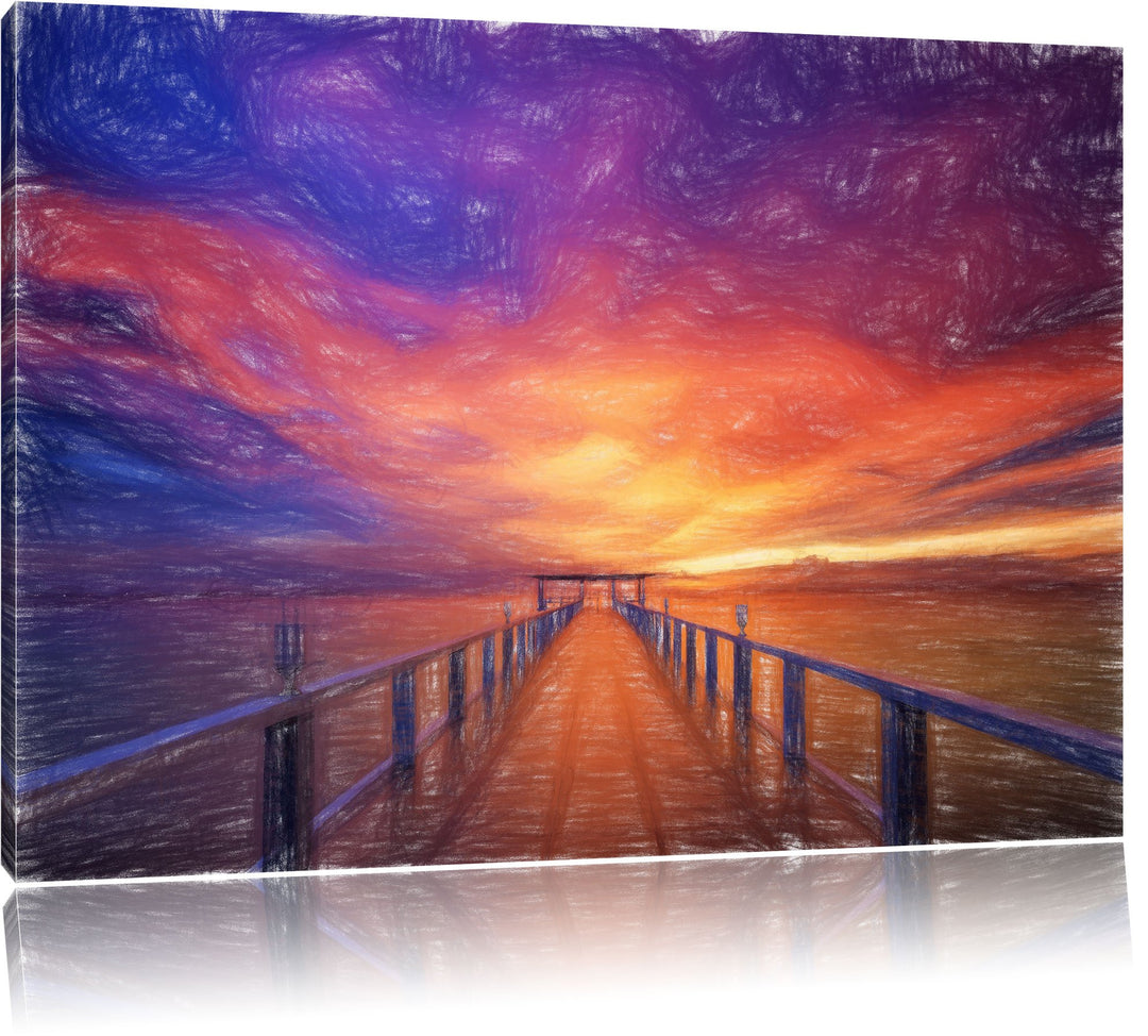Pixxprint Steg ins Meer als Leinwandbild/Grösse: 100x70 cm/Wandbild/Kunstdruck/fertig bespannt, 100x