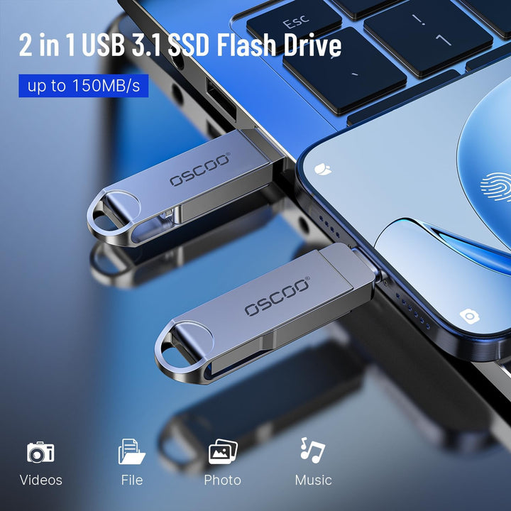 256GB USB Flash Drive, USB 3.1 Gen 1 Dual USB-C & USB-A Memory Stick, Portable Thumb Drive for iPhon