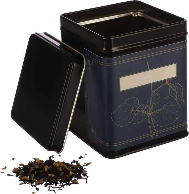 6x klassische eckige Teedose, stapelbar, aromadicht aus Metall für je 140g Earl Grey, inkl. 6 floral