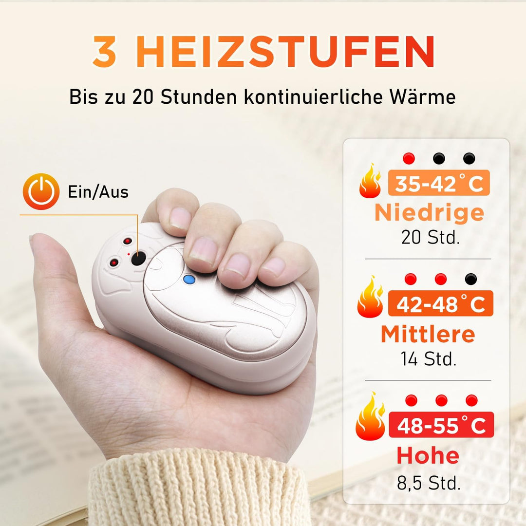 Lepwings Handwärmer Elektrisch, 2er-Pack, 6000 mAh Taschenwärmer Wiederverwendbar mit 3 Modi, 20 Stu