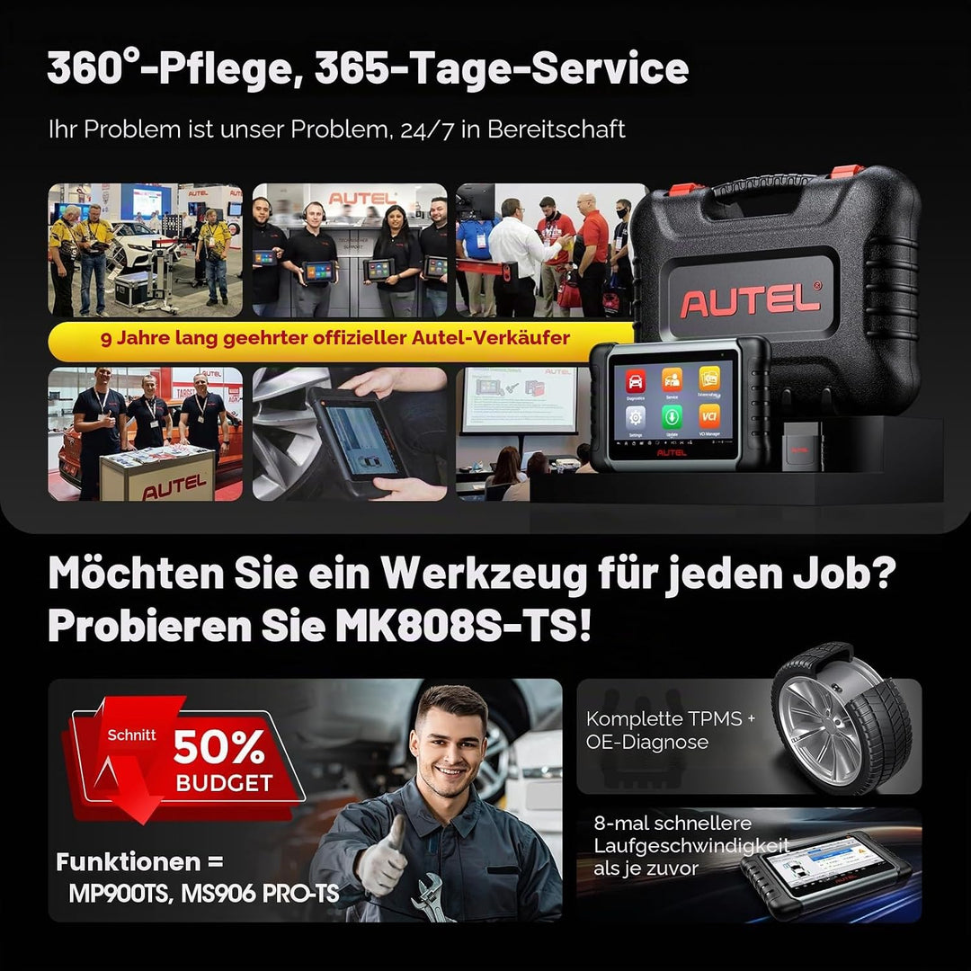 Autel Scanner MaxiCOM MK808TS, Kombination aus Autel MK808BT und TS608, OE-Level TPMS Scan-Tool mit