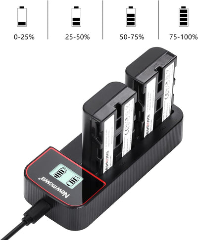 Newmowa NP-F550 Ersatzakku (2er-Pack) und Smart LCD Display Dual USB-Ladegerät für Sony NP-F550 und