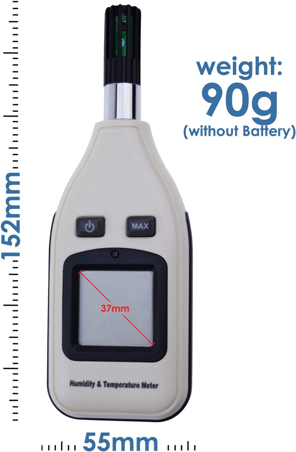 Handheld Digitaler Feuchtigkeits- und Temperaturmessgerät 0~100% RH / -30~70 ° C (-22~158 ° F) 3,7 c