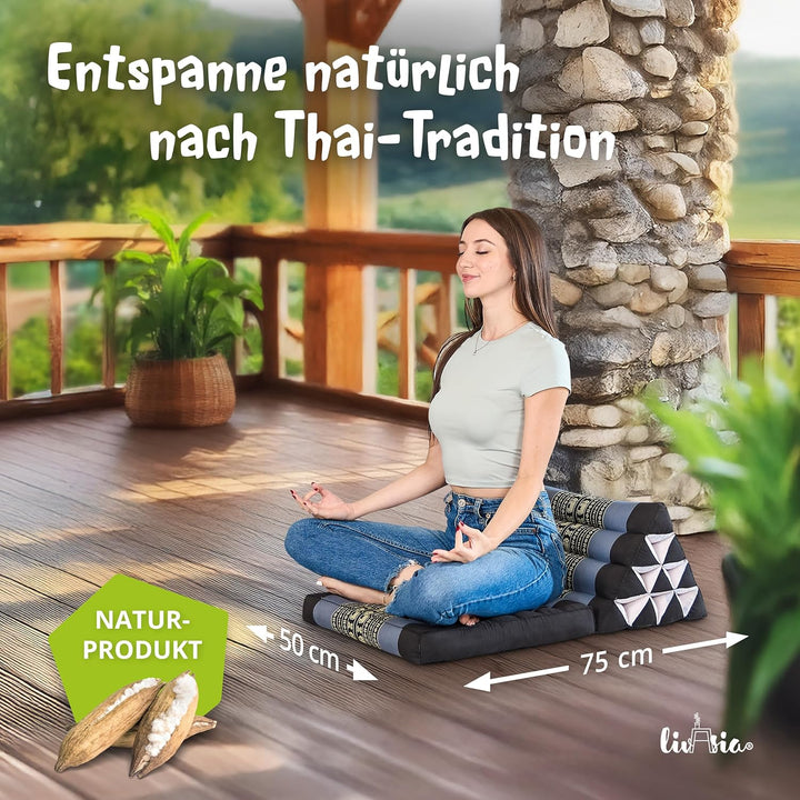 livasia Thaikissen mit 1 Auflage, Dreieckskissen mit Sitzkissen, Keilkissen mit Kapok, Rückenkissen