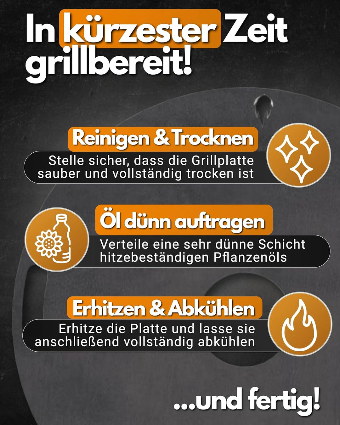 Feuerfest 123 Grillplatte rund I Ø 80cm I Feuerplatte aus Feinkorn-Stahl I Massive Plancha-Platte mi