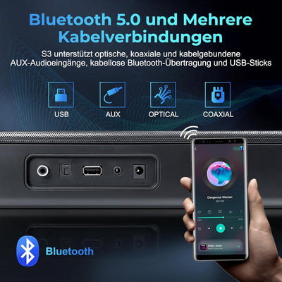 OXS S3 Soundbar für Fernseher, Heimkino-Audio mit Bluetooth 5.0, dynamischer Bass, 3D-Surround-Sound