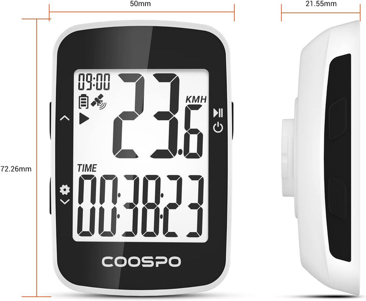 COOSPO BC26 Fahrradcomputer, GPS, Bluetooth, kabellos, mit Geschwindigkeitsalarm, 2,3-Zoll-LCD-Displ