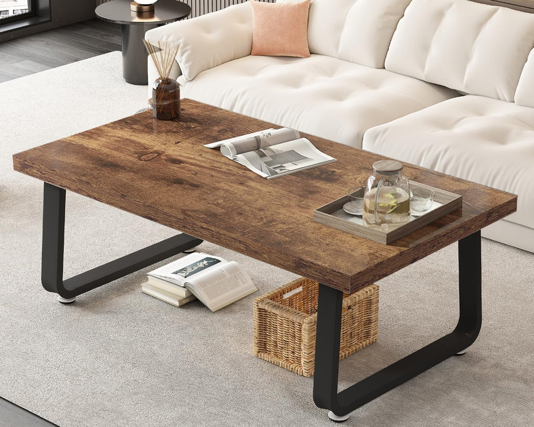 HSH Couchtisch Holz, Industrie Design Wohnzimmertisch Holz und Metall-Mitteltisch, Couchtisch Klein