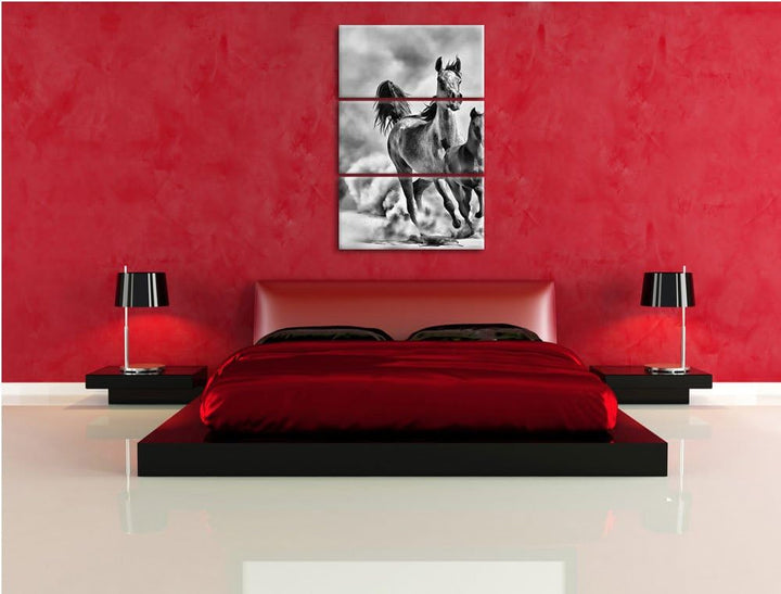 Pixxprint Western Pferde Fohlen als Leinwandbild/Grösse: 3 Teilig (120x80) cm/Wandbild/Kunstdruck/fe