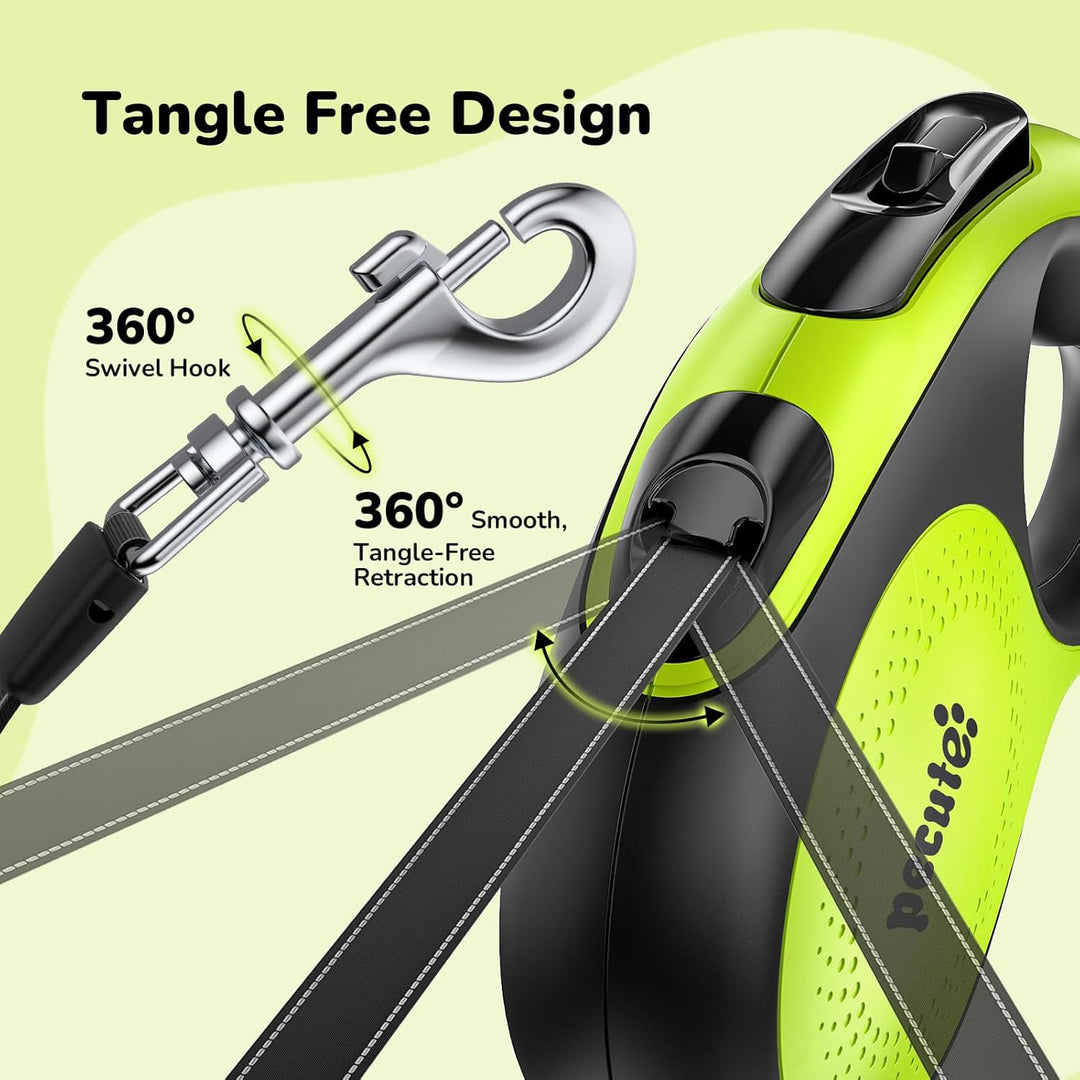 Pecute Hundeleine 5m, Verbesserte Kausichere Rollleine für Hunde, EIN-Knopf-Steuerung & Verwicklungs