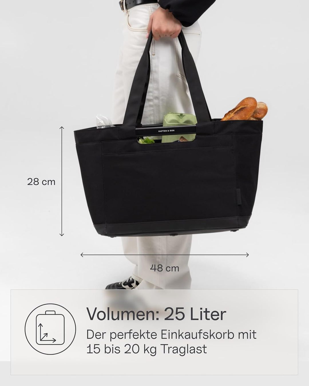 Kapten & Son Vaasa Einkaufskorb faltbar Schwarz 25 L | Korb Schwarz stabil | Inklusive Einkaufswagen