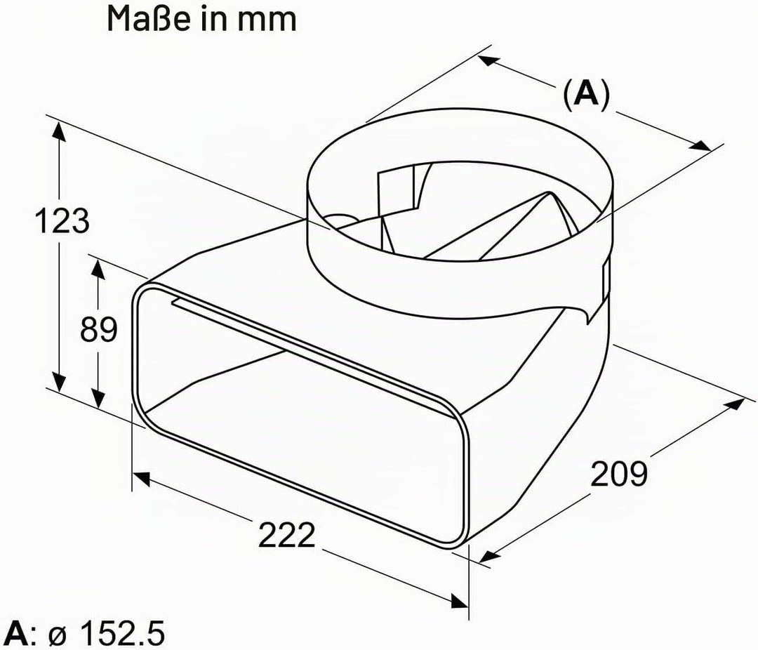 Bosch HEZ9VDSI1 Zubehör für Kochfelder mit Dunstabzug, 90° Adapterrohrstück rund-flach, Ø 15 cm Durc