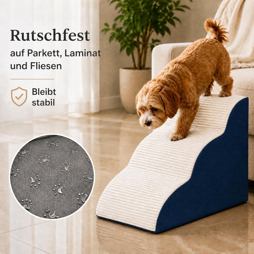 BEST JAJA Hundetreppe 3 Stufen mit Kanteneinfassung – formstabil und rutschfest, 40 cm hoch für Bett