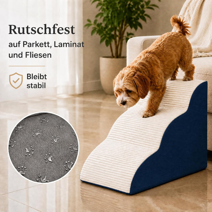 BEST JAJA Hundetreppe 3 Stufen mit Kanteneinfassung – formstabil und rutschfest, 40 cm hoch für Bett