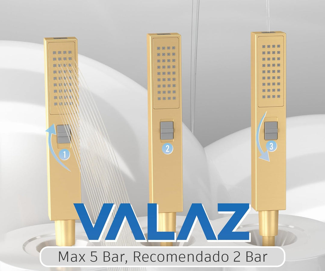VALAZ Unterputz Duscharmatur Gold Gebürstet PVD-Schutz | Duschsystem mit Regendusche Regeneffekt | 2