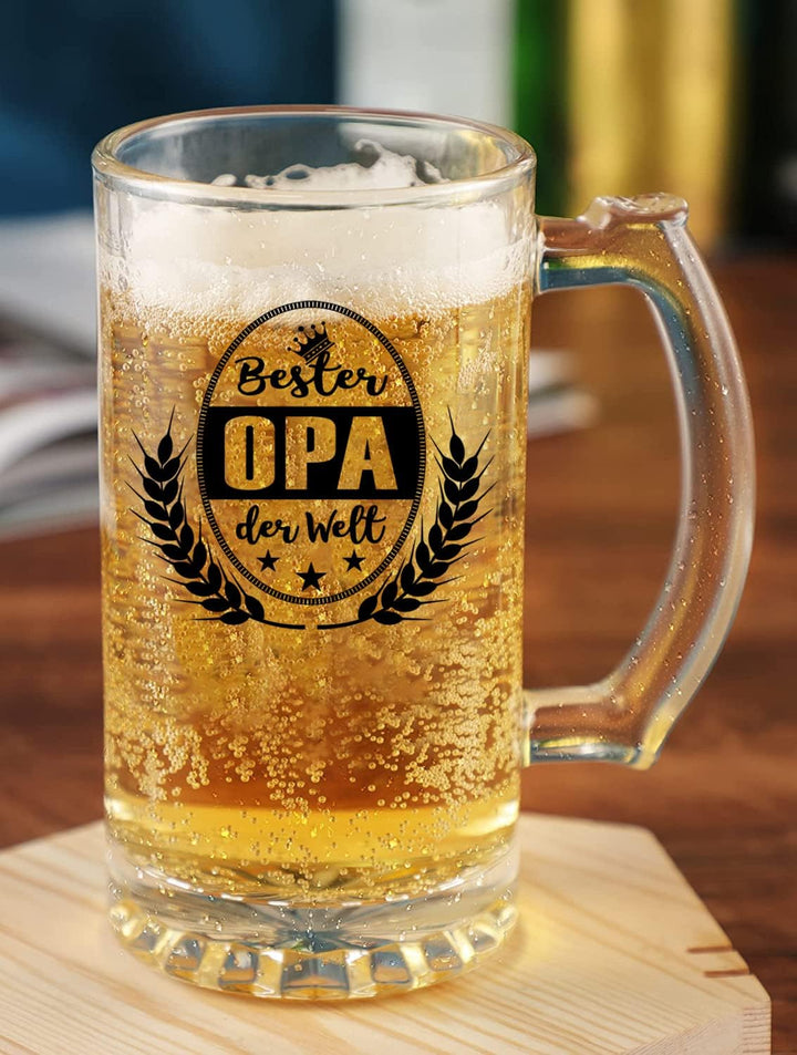 Bester OPA der Welt Bierkrug Bierglas (0,5 liter) im Geschenkbox, Ruhestand Geschenk Bier Geschenke