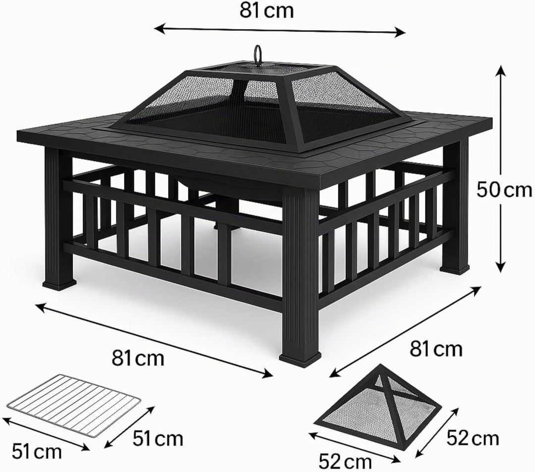 Preiswert&amp;Gut Feuerschale mit Funkenschutz 3in1 in edler Steinoptik – Feuerstelle Terrasse als Grill