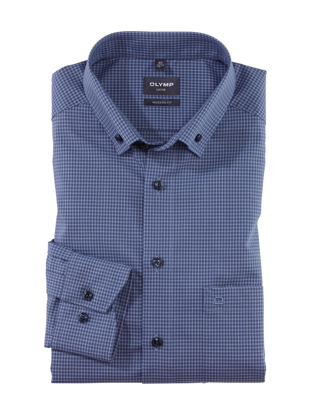 OLYMP Herren Businesshemd Langarm Luxor,Kariert,modern fit,Button-Down-Kragen 37 Rauchblau 13, 37 Ra