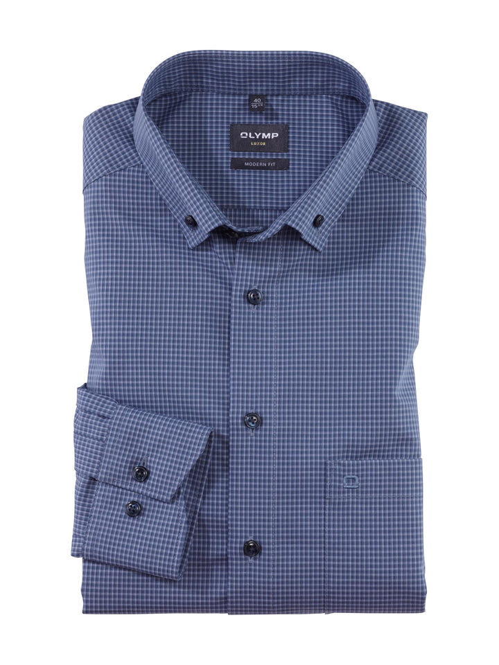 OLYMP Herren Businesshemd Langarm Luxor,Kariert,modern fit,Button-Down-Kragen 37 Rauchblau 13, 37 Ra