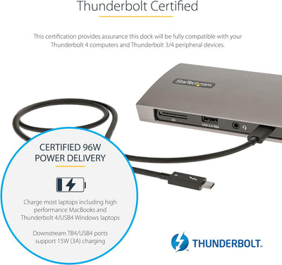 StarTech.com Thunderbolt 4 Dock, 96W PD, Einzelner 8K/Doppelmonitor 4K 60Hz, 3xTB4/USB4 Ports/4xUSB-