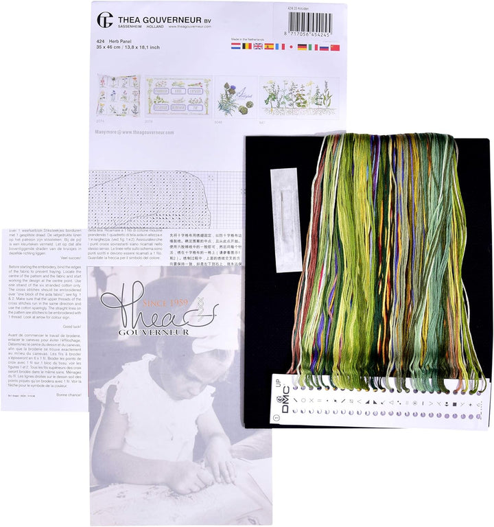 Thea Gouverneur - Kreuzstich-Set - Wildkräuter - Aida Schwarz - 18 Count - Für Erwachsene - 424.05,