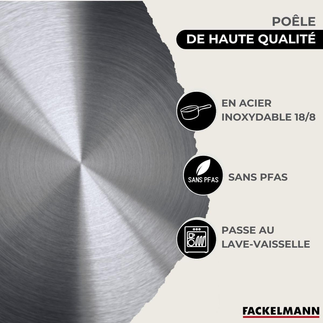 Fackelmann 9437750 Pfannenset mit 1 Bratpfanne, 20 cm aus Edelstahl 18/8 und Glasdeckel Eterna, Pfan