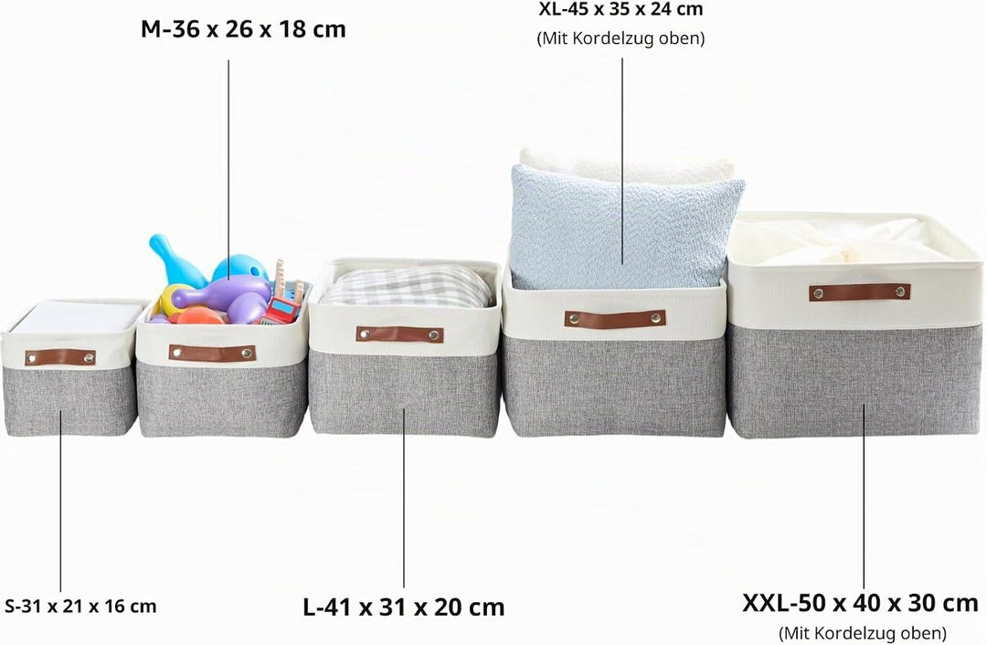 Mangata 4 Stück Aufbewahrungskorb Stoff, Aufbewahrungsbox Schrank, Korb Aufbewahrung Stoff mit Leder