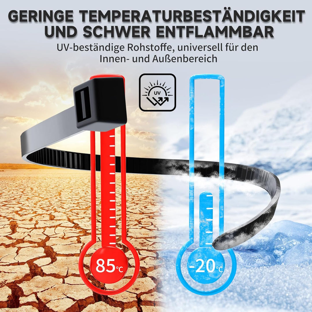 ZENIX Profi-Kabelbinder Set 400 Stück 200/300/350/450mm (je 100 Stück)| UV-beständig bis +85°C | 28k