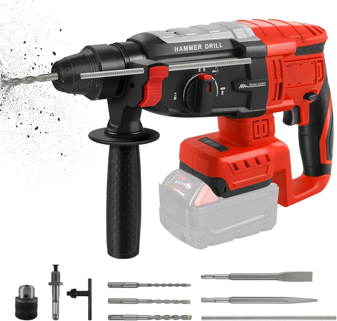 Professional Bohrhammer 600W kompatibel für Milwaukee 18V Akku(ohne Akku),Abbruchhammer Geschwindigk