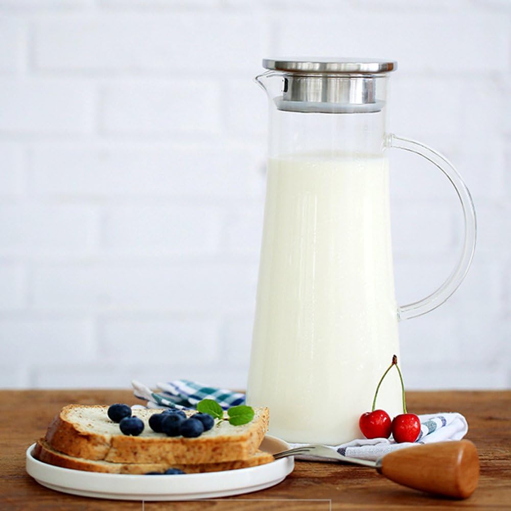 1,5 Liter Wasser Pitcher Obst Wasserkrug mit Edelstahl Deckel und Glas Teekanne mit Infuser 1500ML W