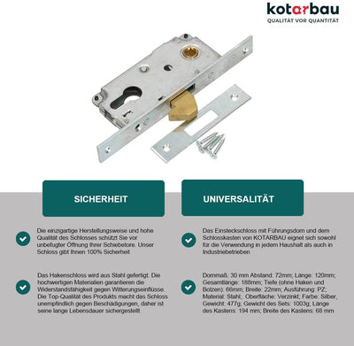 KOTARBAU® Hakenschloss Schiebetore Einsteckschloss 72/30 Schlosskasten Schiebetürschloss Hakenfallen