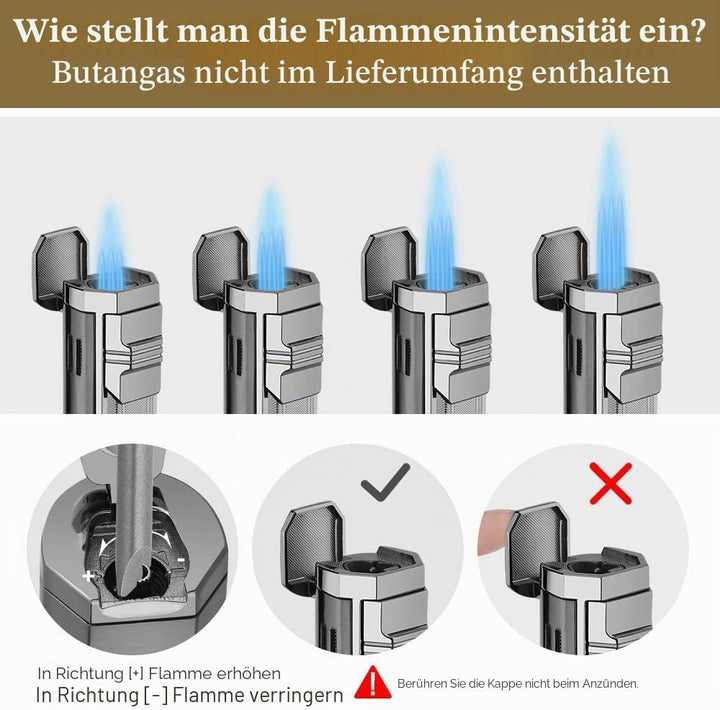 PIPITA Winddicht Fackel Feuerzeuge Sturmfeuerzeug 3 Jet Blauer Flammen Gas Nachfüllbar Metall Feuerz