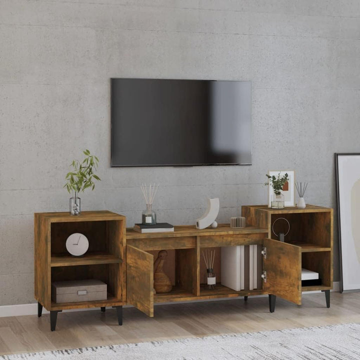 TJROO TV-Schrank aus Rauch-Eiche, 160 x 35 x 55 cm, aus mehrschichtigem Holz und Metall, niedriger S