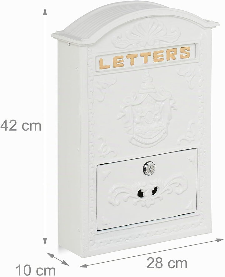 Relaxdays Briefkasten Vintage, verzierter Postkasten, HxBxT: 42 x 28 x 10 cm, A4 Briefschlitz, 2 Sch