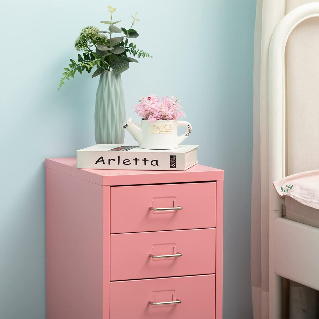 HollyHOME Mobiler Aktenschrank mit 3 Schubladen, rollbarer Aktenordner unter dem Schreibtisch, Aufbe