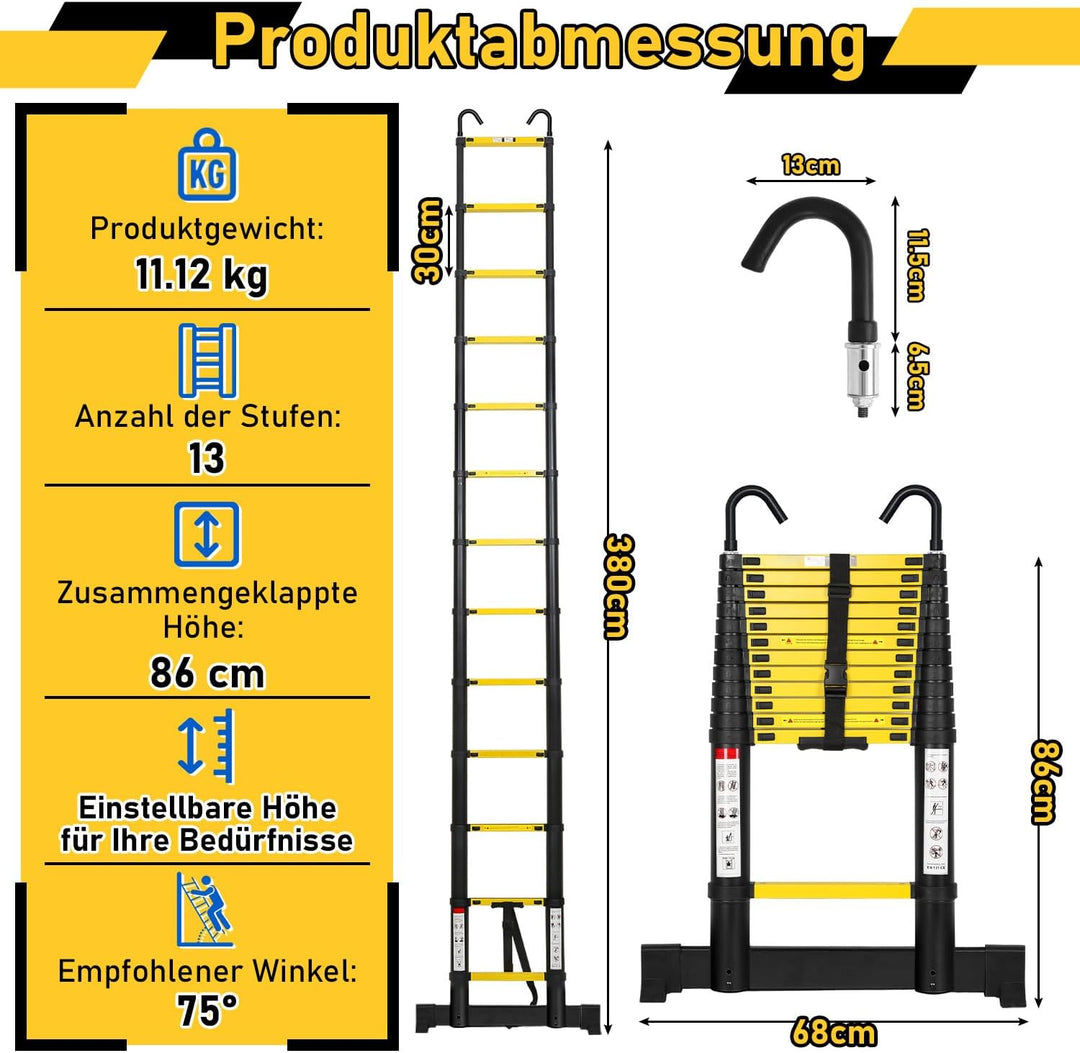 Teleskopleitern Ausziehbare Leiter 3.8m Leiter ausziehbar teleskopleiter bockleiter Groosse Anwendba