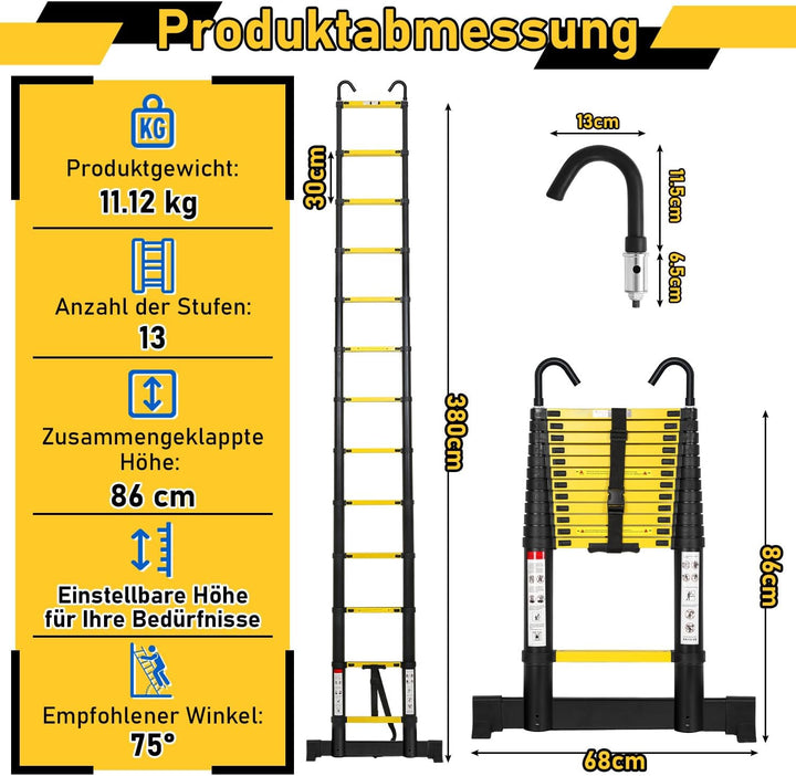 Teleskopleitern Ausziehbare Leiter 3.8m Leiter ausziehbar teleskopleiter bockleiter Groosse Anwendba