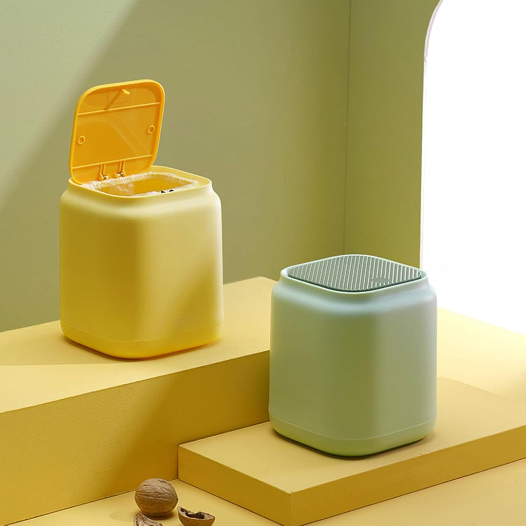 Tissting Mini Tischmülleimer mit Deckel, 1,5L 15 x 13 x 13 cm Kleine Kunststoff Tischabfalleimer Des