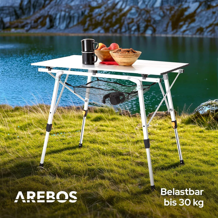 Arebos Campingtisch faltbar 90 x 51,5 cm | Klapptisch höhenverstellbar 47-69 cm | Camping Zubehör, G