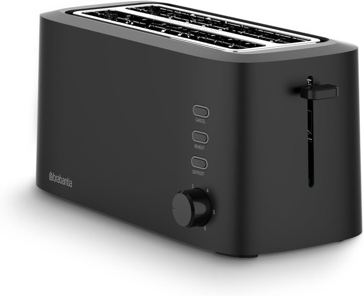 Brabantia Toaster, Doppel-langschlitz-Röstschachte, 8 bräuningsstufen, Krümelschublade, Schwarz, BBE
