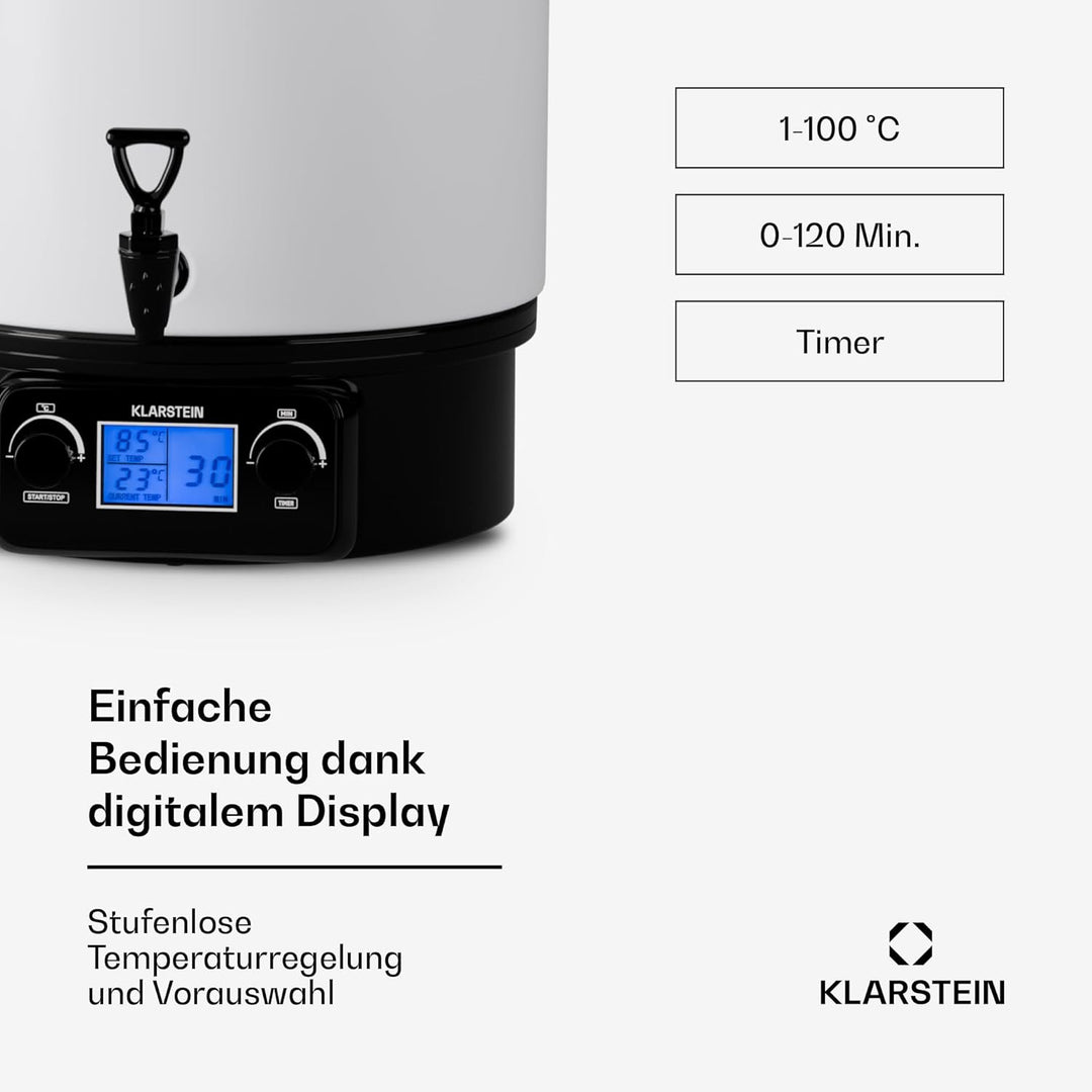 Klarstein Einkochautomat mit Hahn, 27L Digital-Einkochautomat, 1800W Edelstahl-Einkochtopf, Einkocha
