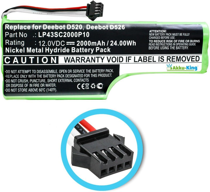 Akku kompatibel mit Ecovacs Deebot D520, D526 - ersetzt LP43SC2000P10 - NI-MH 2000mAh Deebot D520 /