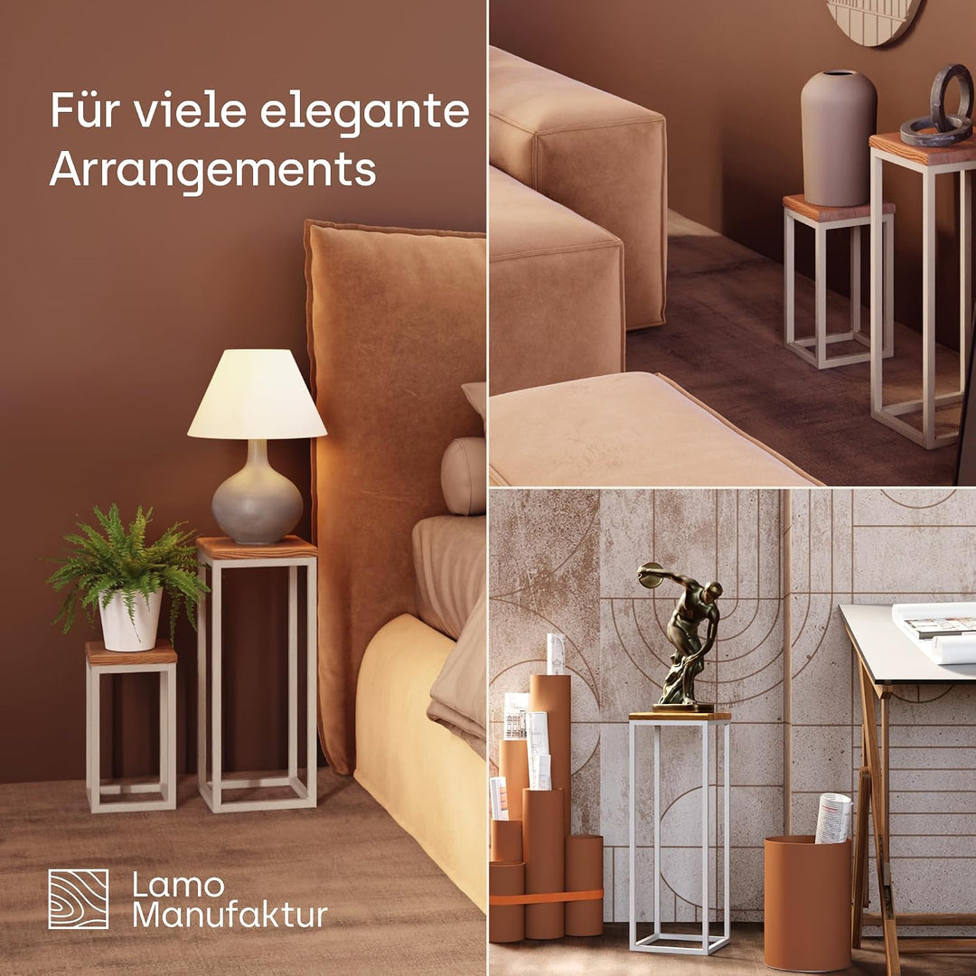 LAMO Manufaktur Pflanzenständer Set - 3 Stücke 30/50/70 cm | Blumenständer Weiss Metall | Blumenhock