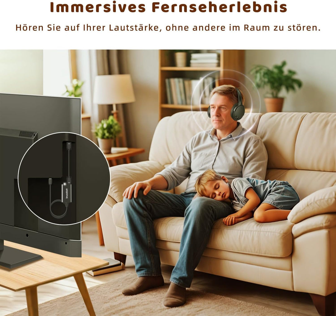 Holdsound Kopfhörer für Fernseher,TV Kopfhörer Kabellos für Senioren mit USB Verlängerungskabel Send
