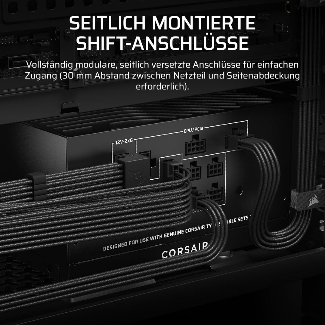 CORSAIR RM850x Shift (2025) Vollmodulares ATX-Netzteil – Modulare Seitenschnittstelle, 12-V-2x6-Kabe