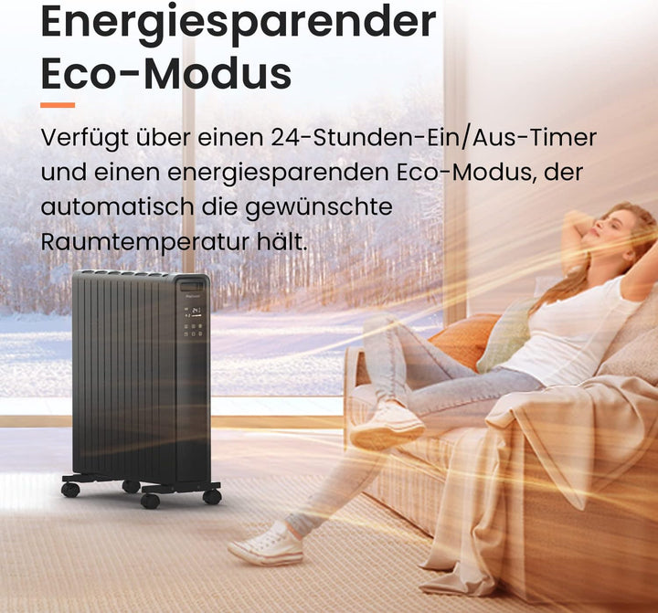 Pro Breeze 2000W Öko Radiator - Heizkörper elektrisch mit 24h Timer, Fernbedienung, Thermostat & Übe