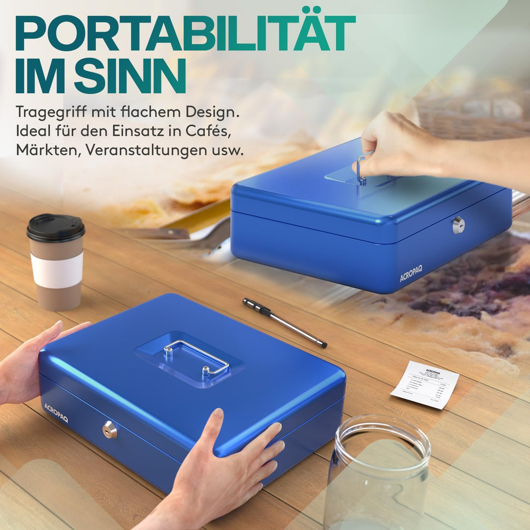 ACROPAQ Geldkassette abschliessbar - Kasse mit Münzzählbrett, Gross 24 x 30 x 9 cm - Abschliessbare
