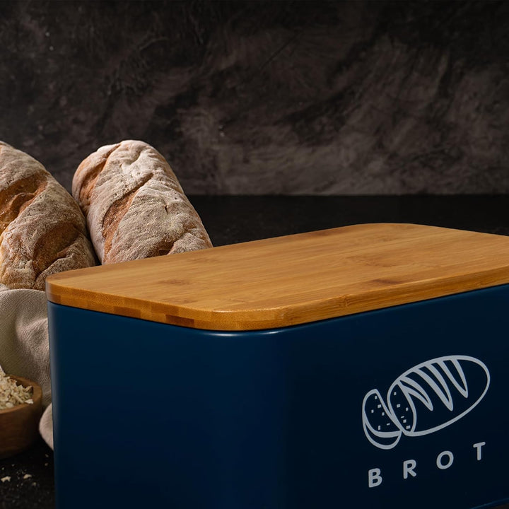 Theo&Cleo Brotkästen mit Deckel, Ökologisches Bambus, Kann als Schneidebrett, Geräumiger Retro Bread