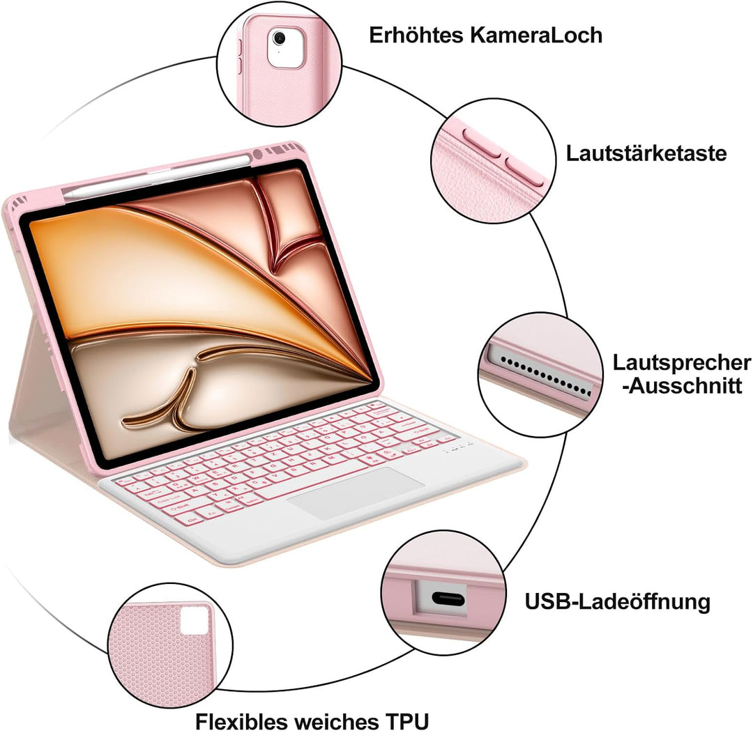 Hülle mit Tastatur für iPad Air 13 Zoll M4 2026/M3 2025/M2 2024 con Touchpad, Magnetisch Abnehmbare