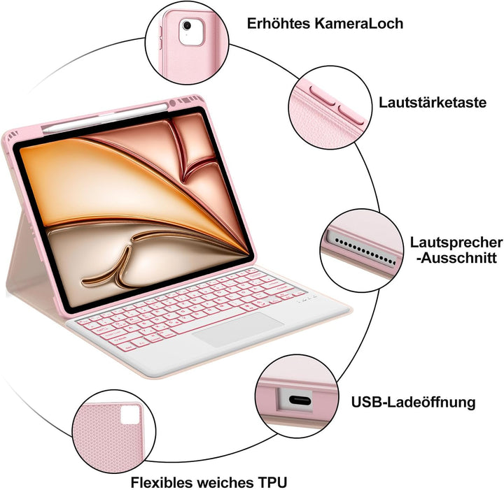 Hülle mit Tastatur für iPad Air 13 Zoll M4 2026/M3 2025/M2 2024 con Touchpad, Magnetisch Abnehmbare